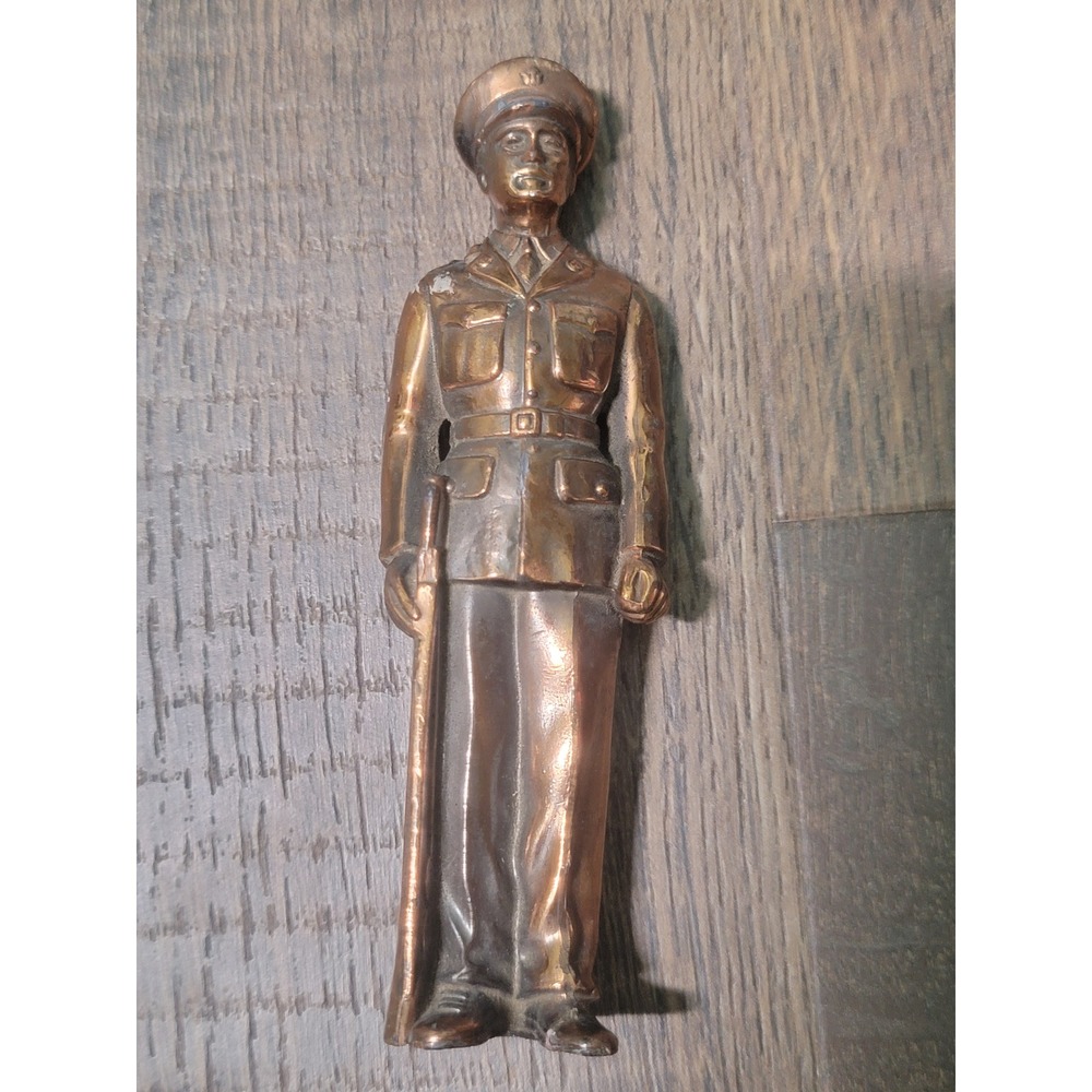 Vintage Military Soldier Figurine Bronze‎ Tone Statue Man in Uniform